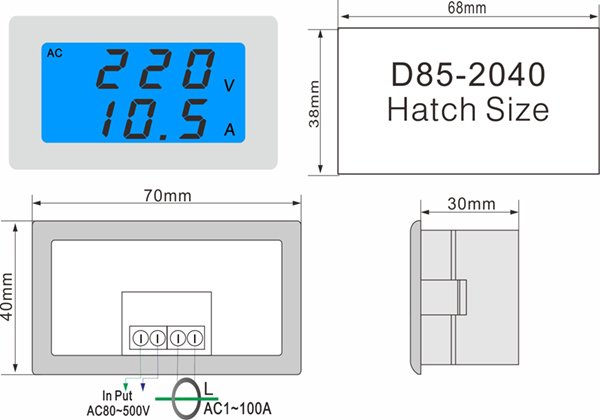 D85-2040 Current and voltage meter AC80-500V,1-100A